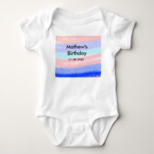 Red blue American boy birthday add name date Baby Bodysuit