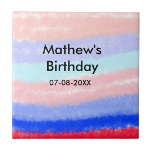 Red blue American boy birthday add name date Ceramic Tile