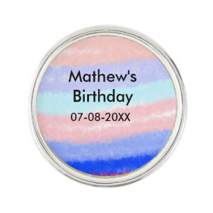 Red blue American boy birthday add name date  Lapel Pin