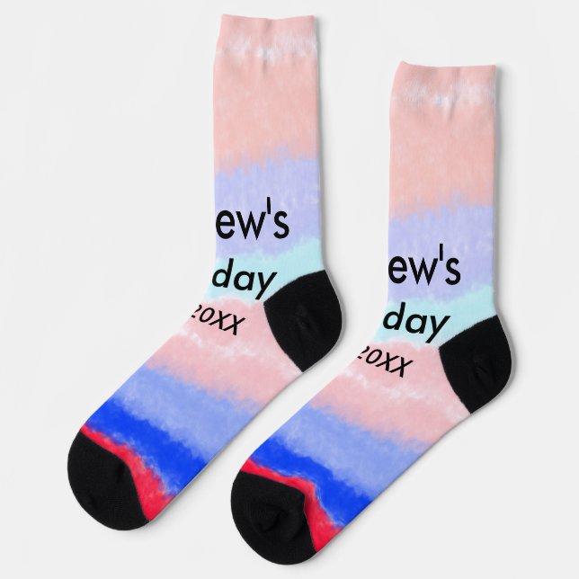 Red blue American boy birthday add name date  Socks (Left)