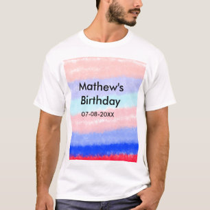 Red blue American boy birthday add name date T-Shirt