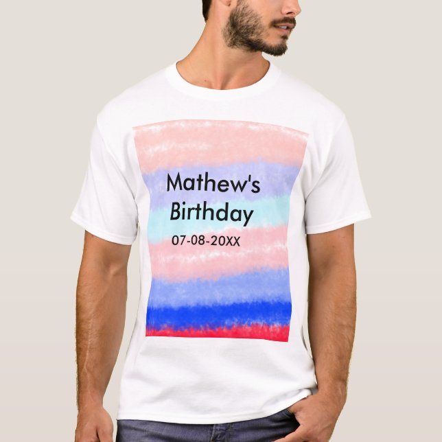 Red blue American boy birthday add name date  T-Shirt (Front)