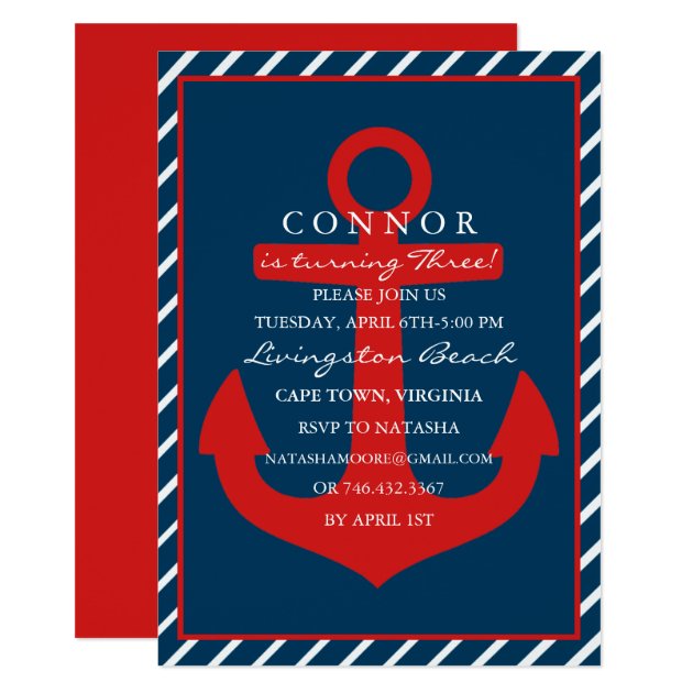 Red & Blue Anchor Birthday Invitation