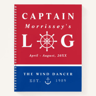 Red Blue Anchor Captain's Log Notebook