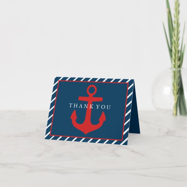 Red & Blue Anchor Thank You Card (Front)