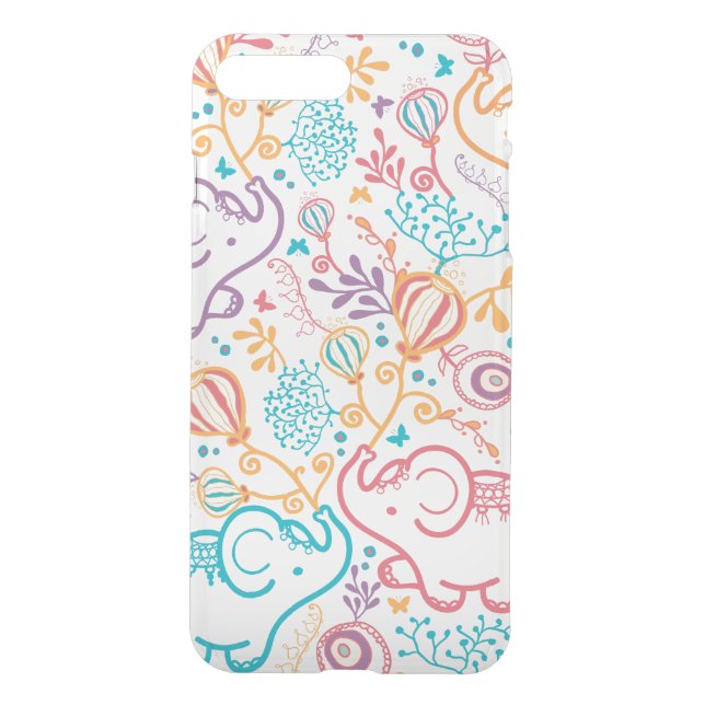 Red Blue And Beige Elephants And Flowers Uncommon iPhone Case (Back)