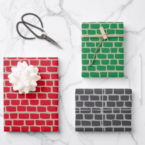 Red Blue and Black Bricks Birthday or Christmas Wrapping Paper Sheets