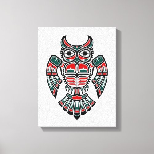 Red Blue and Black Haida Spirit Owl Canvas Print