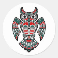Red Blue and Black Haida Spirit Owl Classic Round Sticker