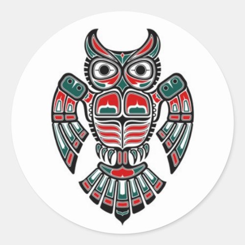 Red Blue and Black Haida Spirit Owl Classic Round Sticker