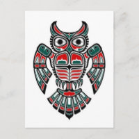 Red Blue and Black Haida Spirit Owl Postcard