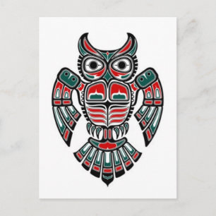 Red Blue and Black Haida Spirit Owl Postcard