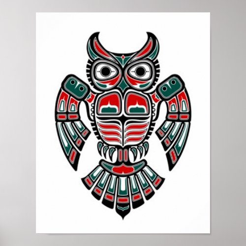 Red Blue and Black Haida Spirit Owl Poster