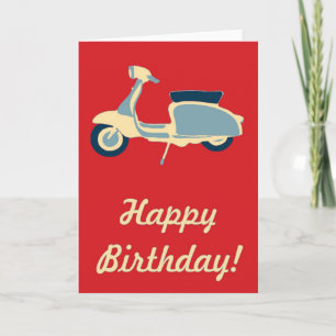 Red Blue and Cream Retro Scooter Birthday Card