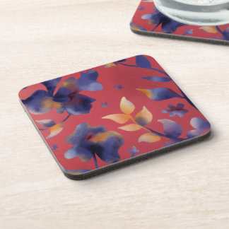 Red, Blue and Gold coaster with floral motif 