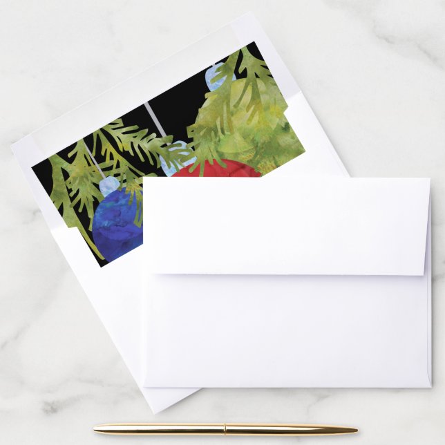 Red Blue and Green Christmas Ornament Wedding Envelope Liner (Desk)