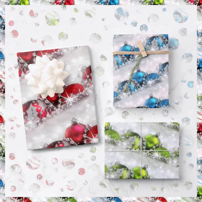 Red Blue and Green Christmas Ornaments Wrapping Paper Sheets (Creator Uploaded)
