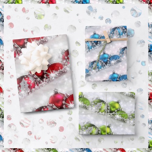 Red Blue and Green Christmas Ornaments Wrapping Paper Sheets