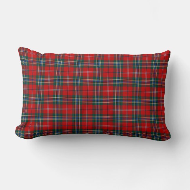 Red, Blue, and Green MacLean Clan Scottish Plaid Lumbar Pillow (Front)