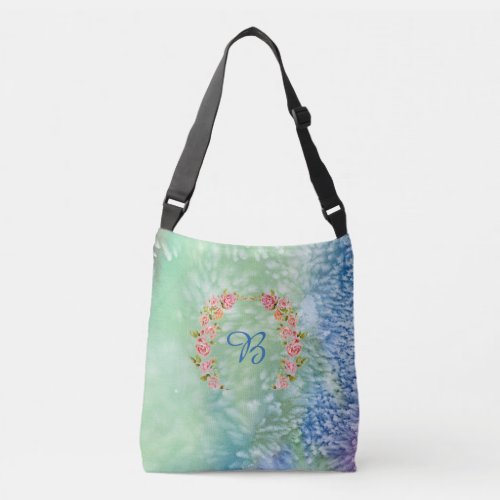 Red Blue and Green Watercolor Abstract Monogram Crossbody Bag