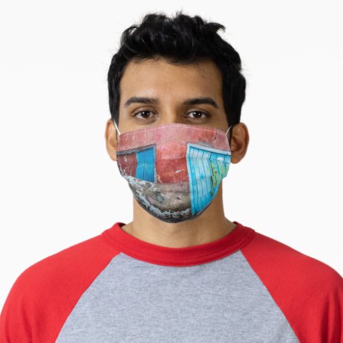 Red blue and grey wall door and window adult cloth face mask