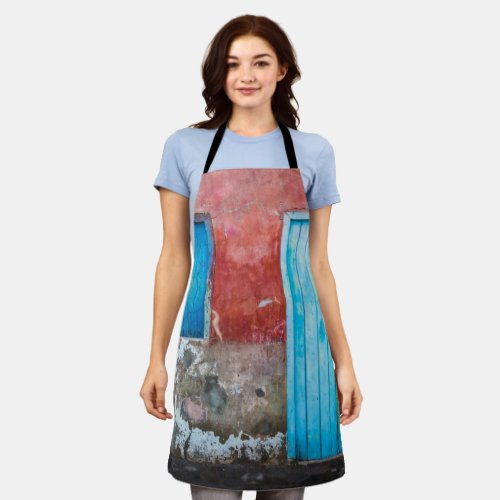 Red blue and grey wall door and window apron