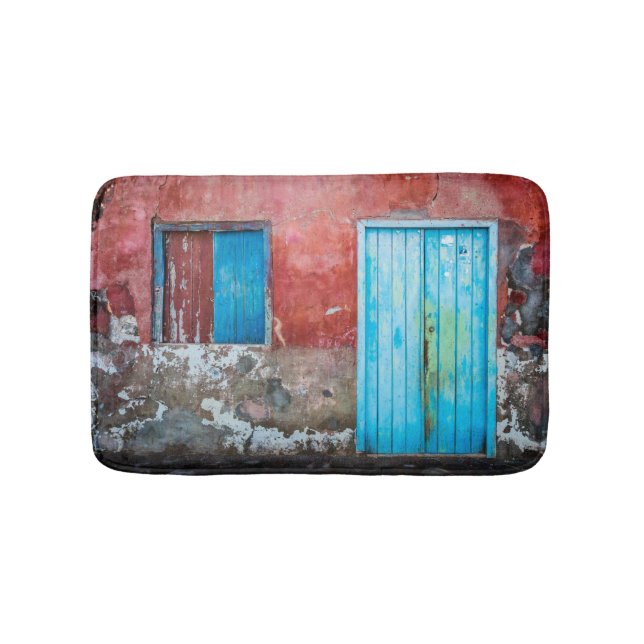 Red, blue and grey wall, door and window bath mat (Front)