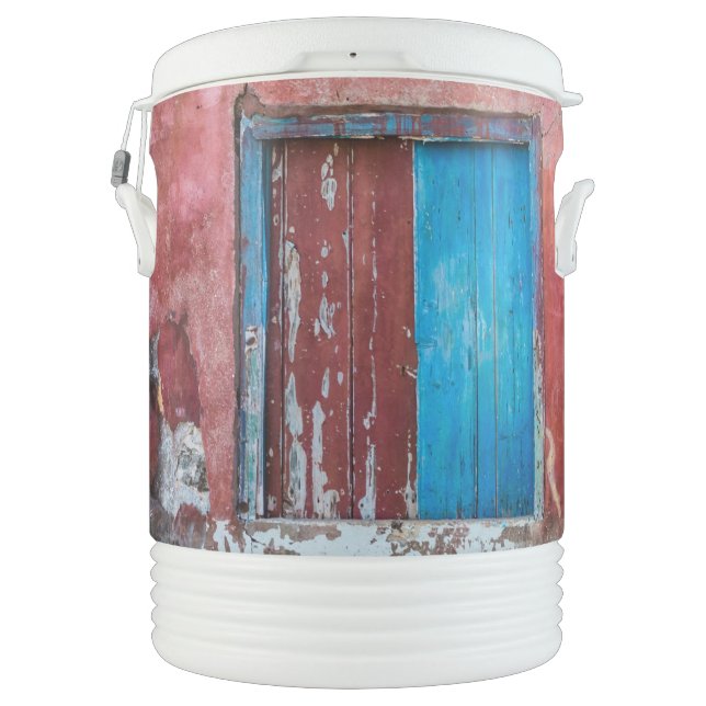 Red, blue and grey wall, door and window beverage cooler (Back)