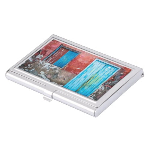 Red blue and grey wall door and window business card case