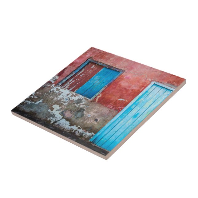 Red, blue and grey wall, door and window ceramic tile (Side)