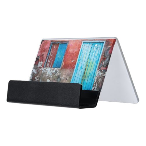 Red blue and grey wall door and window desk business card holder