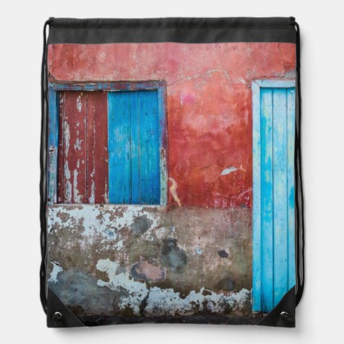 Red blue and grey wall door and window drawstring bag