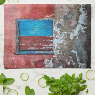 Red, blue and grey wall, door and window kitchen towel