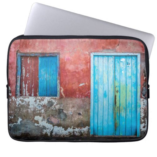 Red blue and grey wall door and window laptop sleeve