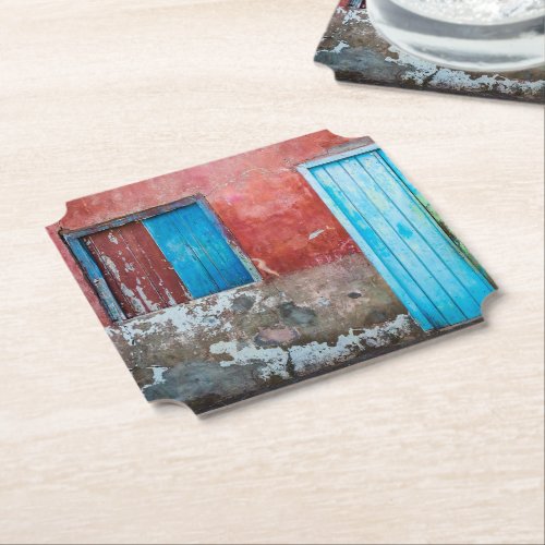 Red blue and grey wall door and window paper coaster
