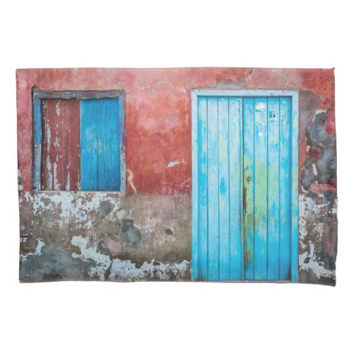 Red blue and grey wall door and window pillow case