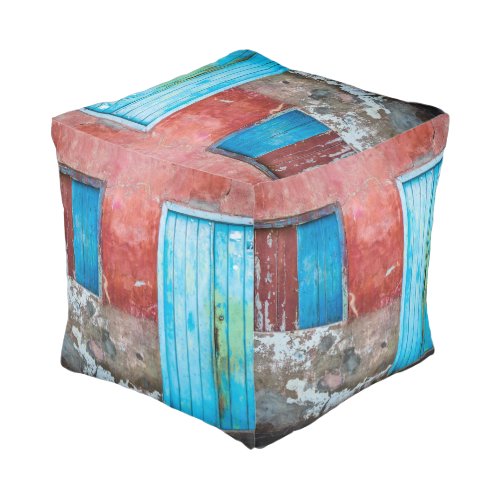Red blue and grey wall door and window pouf
