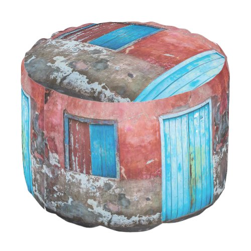 Red blue and grey wall door and window pouf