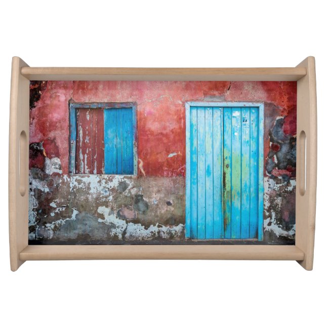 Red, blue and grey wall, door and window serving tray (Front)