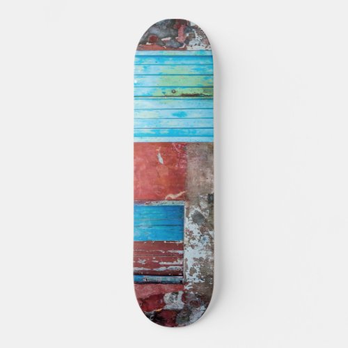 Red blue and grey wall door and window skateboard