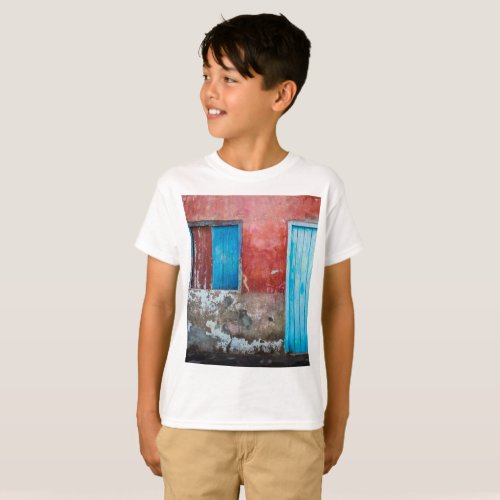 Red blue and grey wall door and window T_Shirt