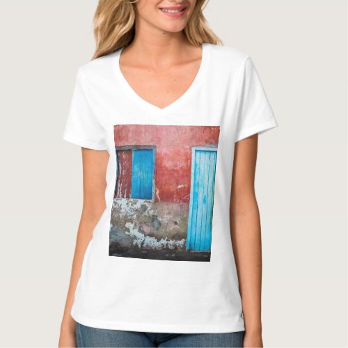 Red blue and grey wall door and window T_Shirt