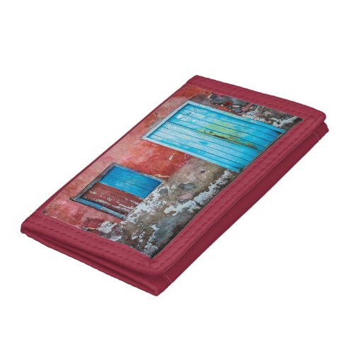 Red blue and grey wall door and window trifold wallet