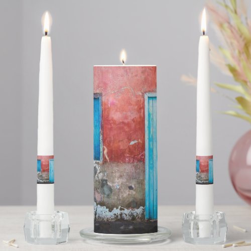 Red blue and grey wall door and window unity candle set