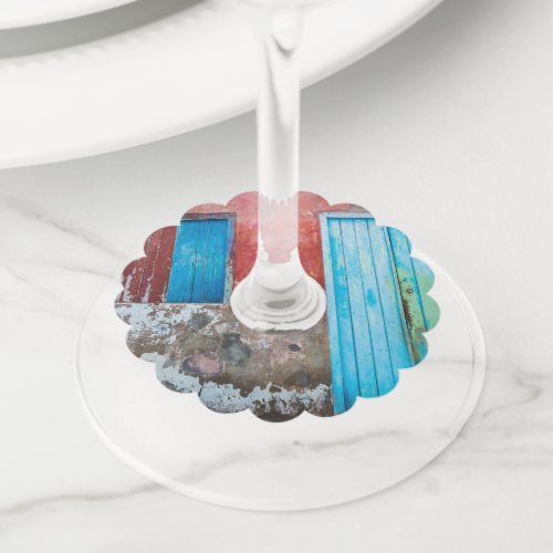 Red blue and grey wall door and window wine glass tag