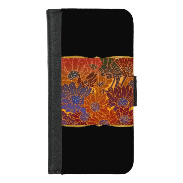 Red Blue And Orange Flowers iPhone Wallet Case (Front)