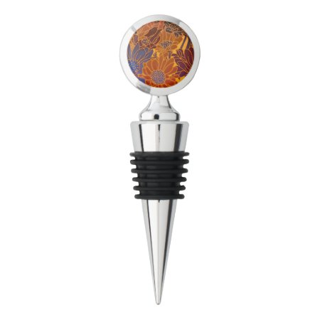 Red Blue And Orange Flowers Wine Stopper