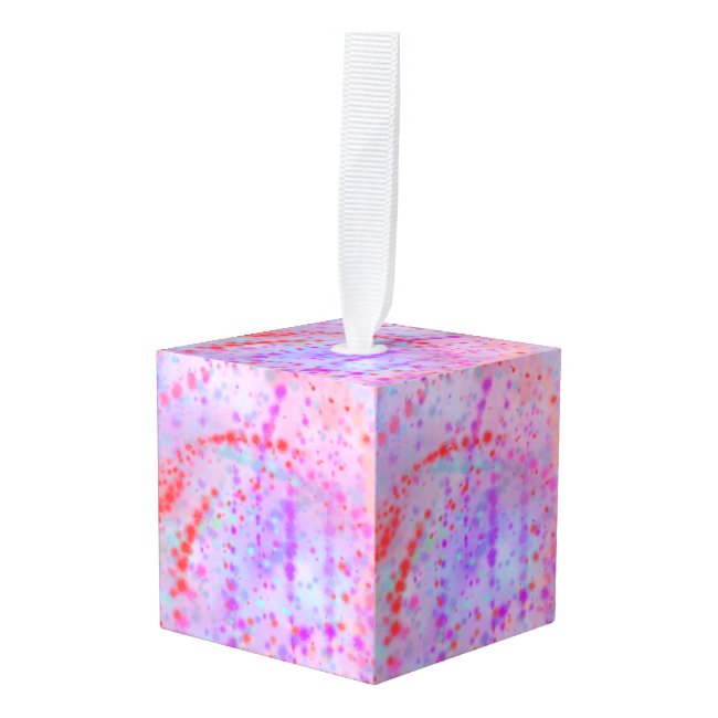 Red, blue and Purple Paint Splatter Abstract Cube Ornament