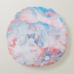 Red, blue, and white abstract painting round pillow