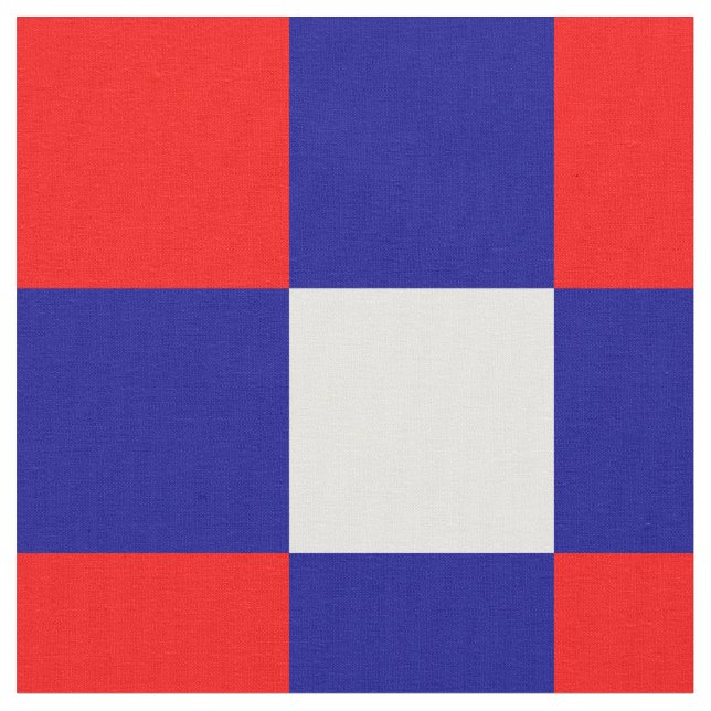 Red, blue and white checkerboard pattern fabric (Close Up)